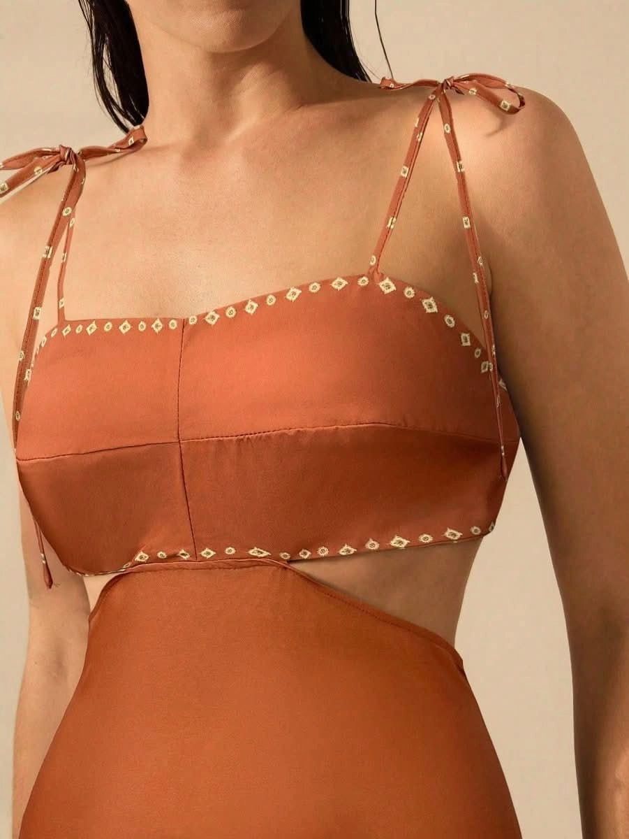 Zanzibar Sunset Dress with Waist Cut - Out - Satin Whisper