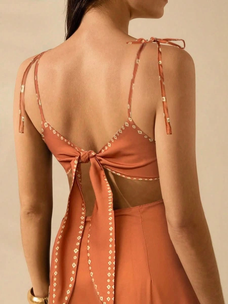 Zanzibar Sunset Dress with Waist Cut - Out - Satin Whisper