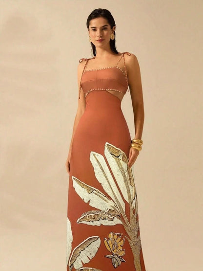 Zanzibar Sunset Dress with Waist Cut - Out - Satin Whisper