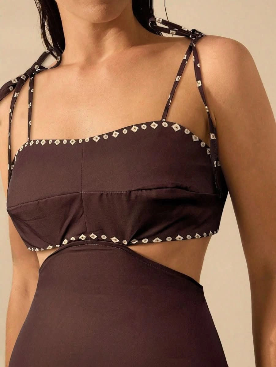 Zanzibar Sunset Dress with Waist Cut - Out - Satin Whisper