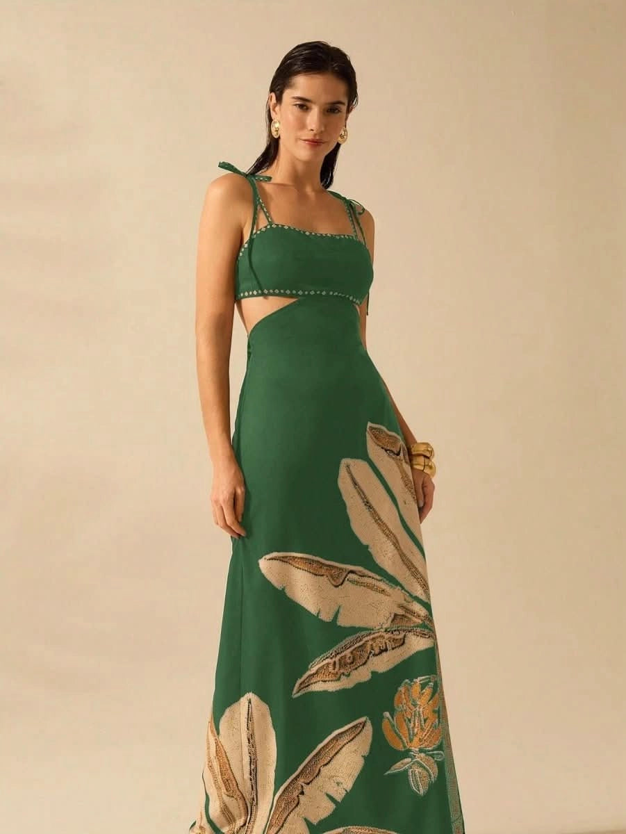 Zanzibar Sunset Dress with Waist Cut - Out - Satin Whisper