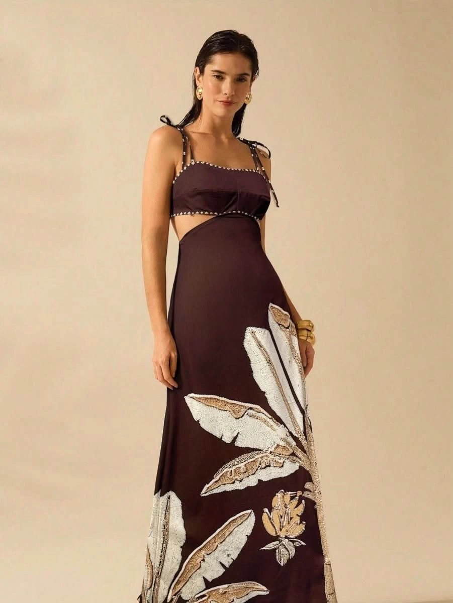 Zanzibar Sunset Dress with Waist Cut - Out - Satin Whisper